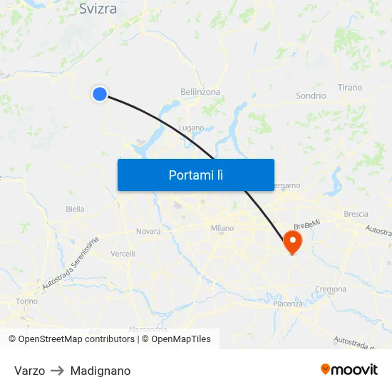 Varzo to Madignano map