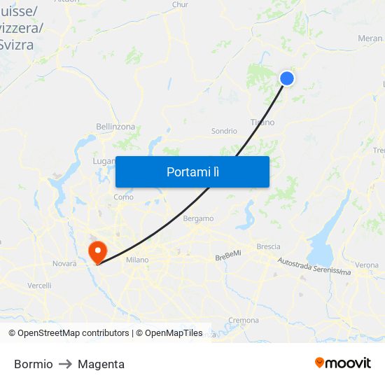 Bormio to Magenta map