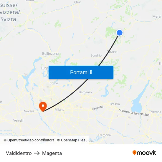 Valdidentro to Magenta map