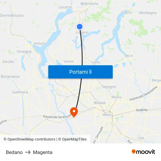 Bedano to Magenta map