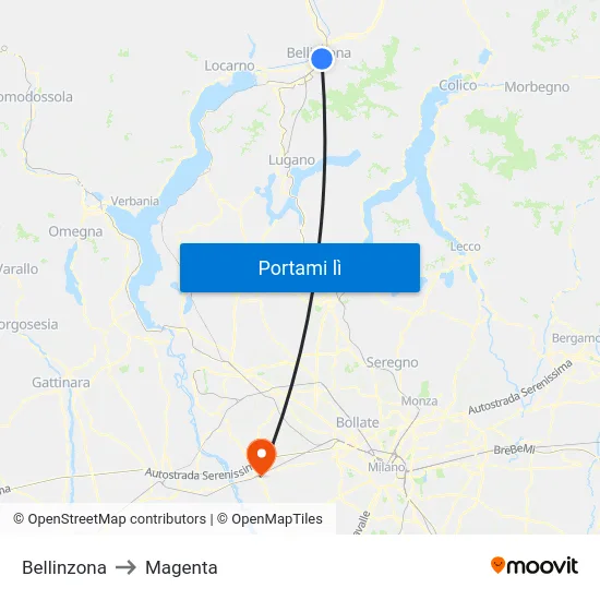 Bellinzona to Magenta map
