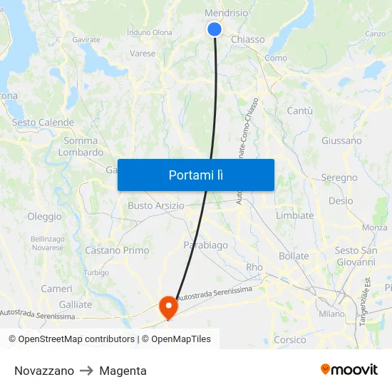 Novazzano to Magenta map