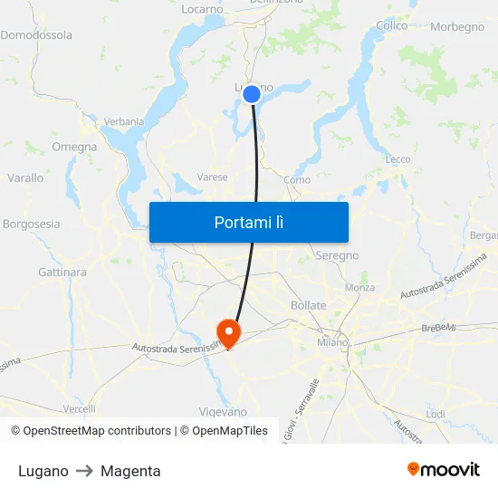 Lugano to Magenta map