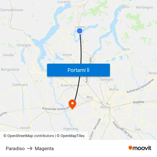 Paradiso to Magenta map