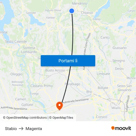 Stabio to Magenta map
