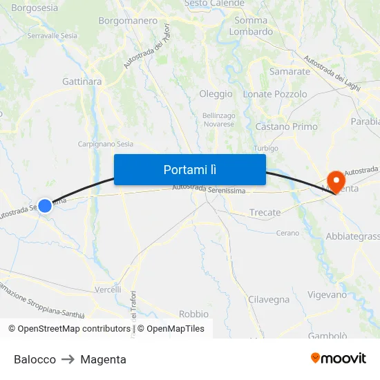 Balocco to Magenta map