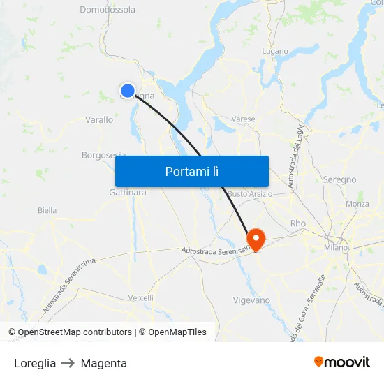 Loreglia to Magenta map
