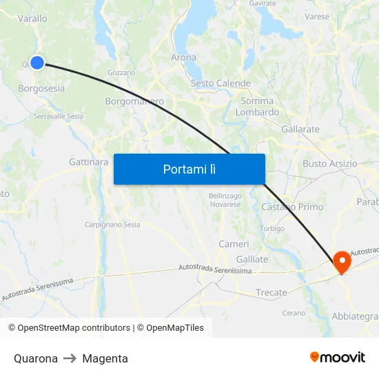 Quarona to Magenta map