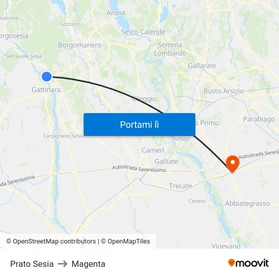 Prato Sesia to Magenta map