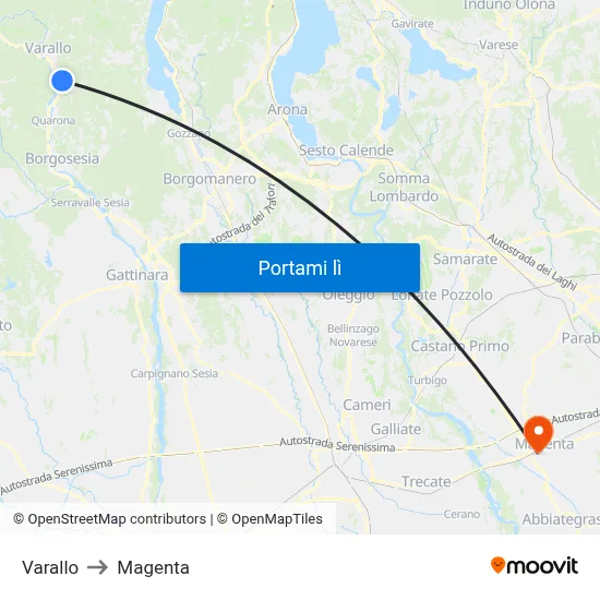 Varallo to Magenta map