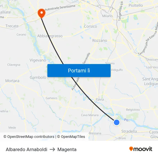 Albaredo Arnaboldi to Magenta map