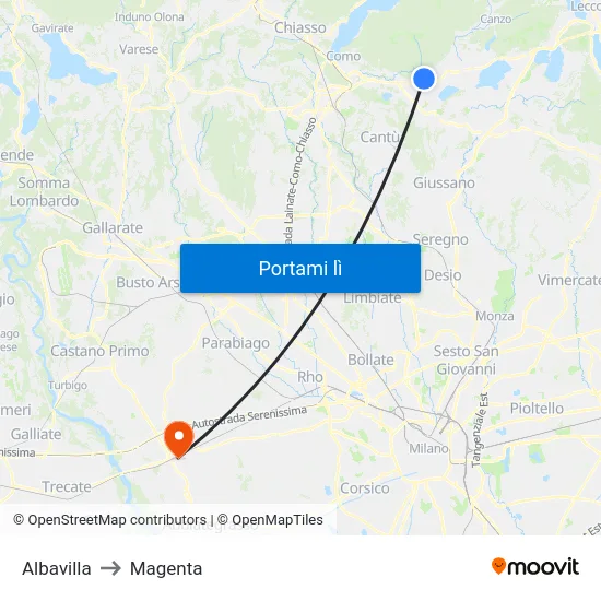 Albavilla to Magenta map