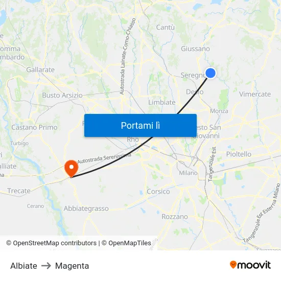 Albiate to Magenta map