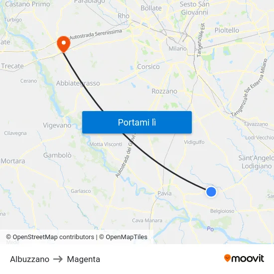 Albuzzano to Magenta map