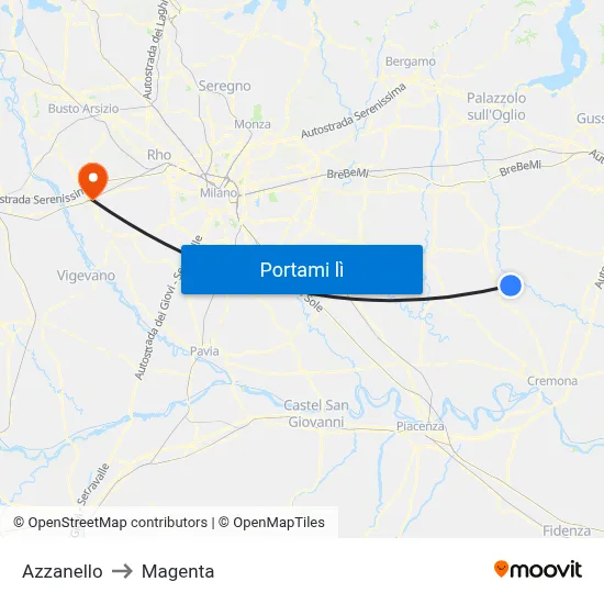 Azzanello to Magenta map