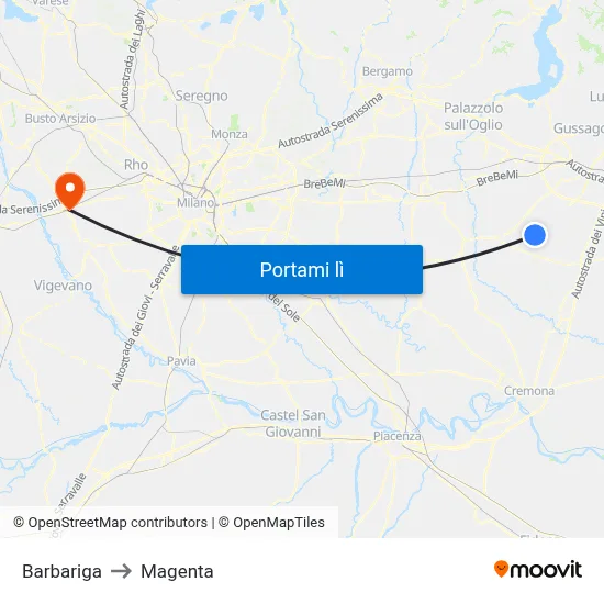 Barbariga to Magenta map