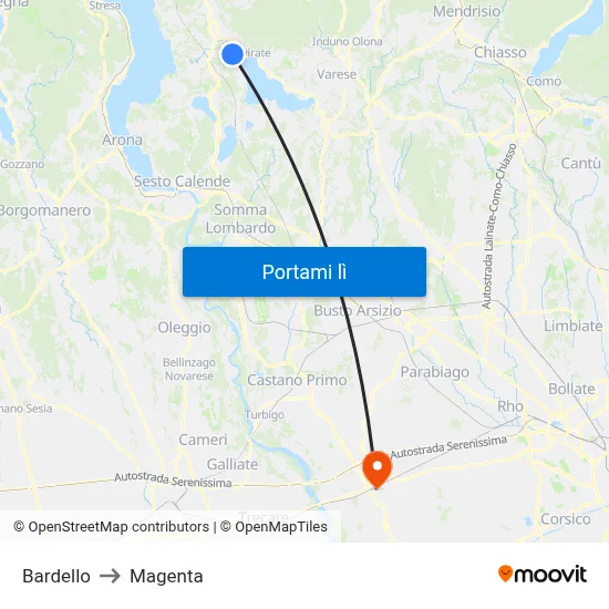 Bardello to Magenta map