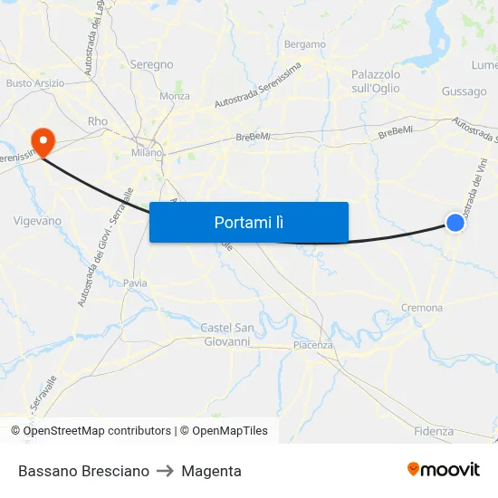 Bassano Bresciano to Magenta map
