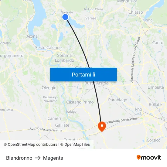 Biandronno to Magenta map