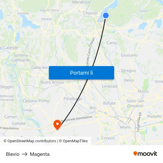 Blevio to Magenta map