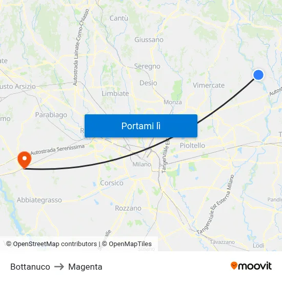 Bottanuco to Magenta map