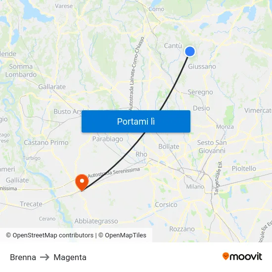 Brenna to Magenta map