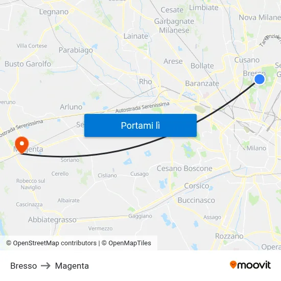 Bresso to Magenta map