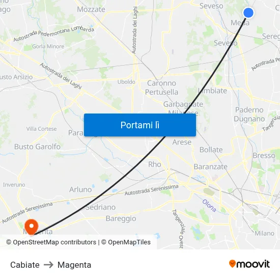 Cabiate to Magenta map