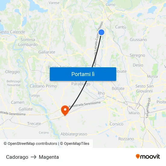 Cadorago to Magenta map