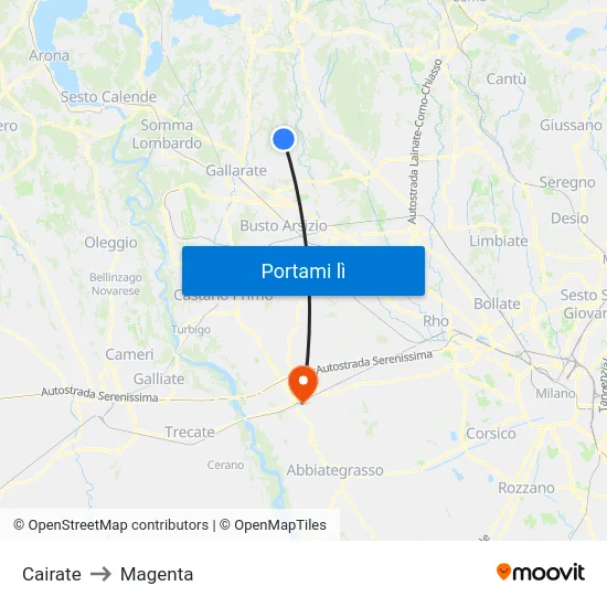 Cairate to Magenta map