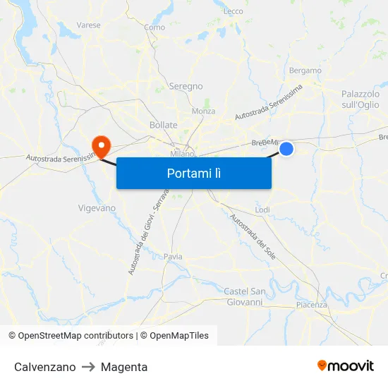 Calvenzano to Magenta map