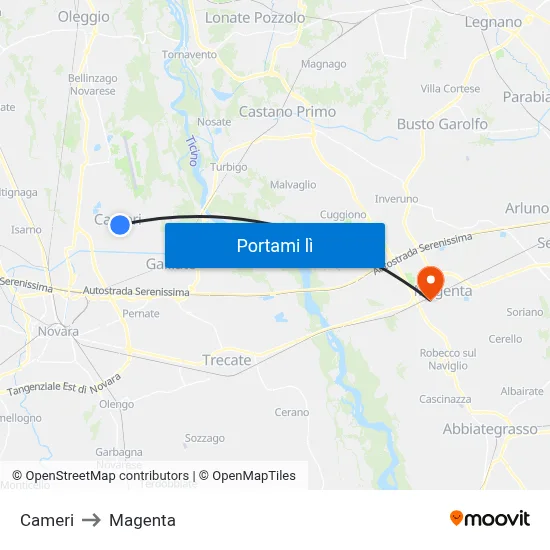Cameri to Magenta map