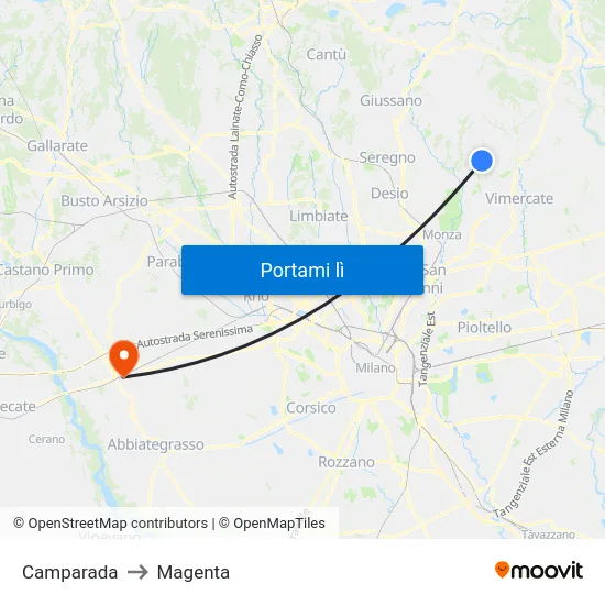 Camparada to Magenta map