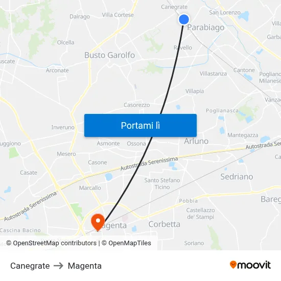 Canegrate to Magenta map