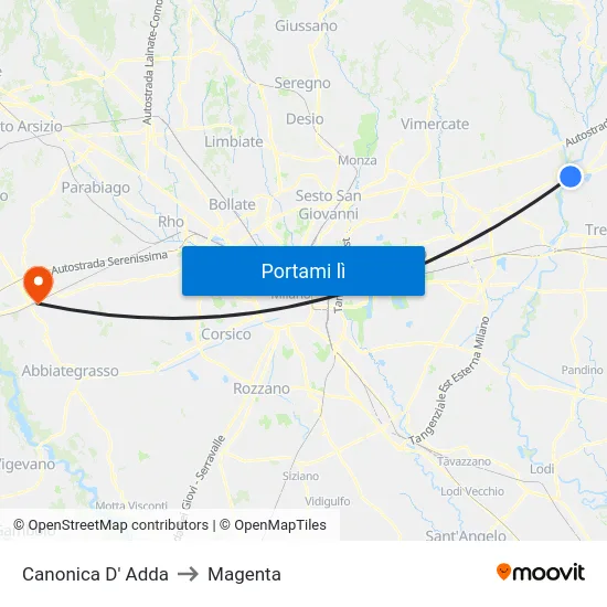 Canonica D' Adda to Magenta map