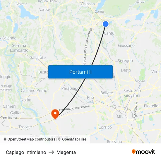 Capiago Intimiano to Magenta map