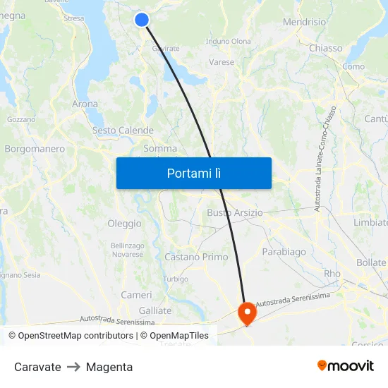 Caravate to Magenta map