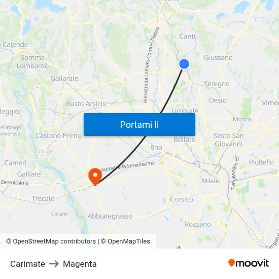 Carimate to Magenta map