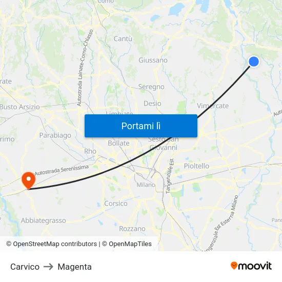 Carvico to Magenta map