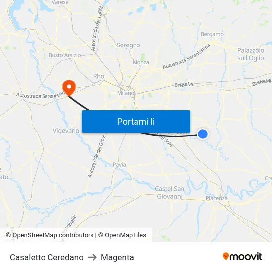 Casaletto Ceredano to Magenta map