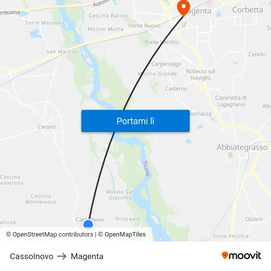 Cassolnovo to Magenta map