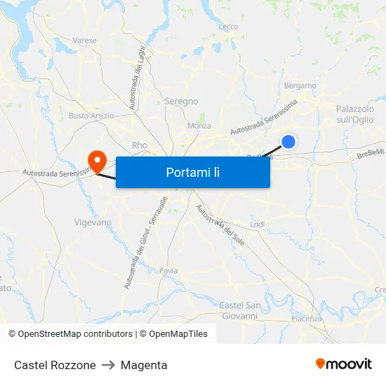Castel Rozzone to Magenta map