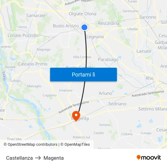 Castellanza to Magenta map