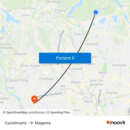 Castelmarte to Magenta map