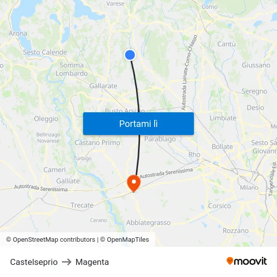 Castelseprio to Magenta map