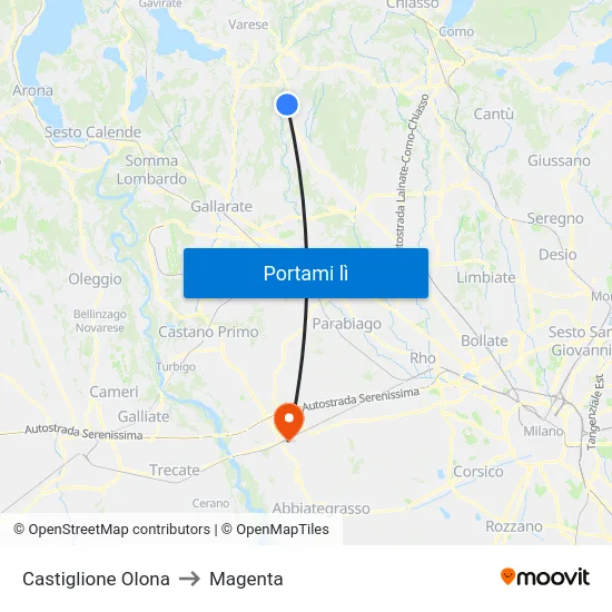 Castiglione Olona to Magenta map