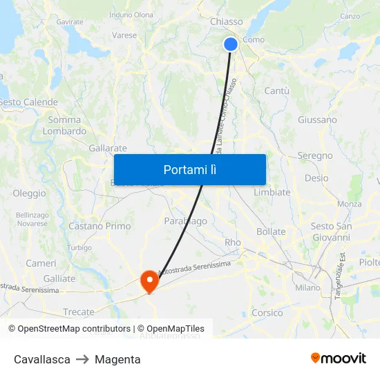 Cavallasca to Magenta map