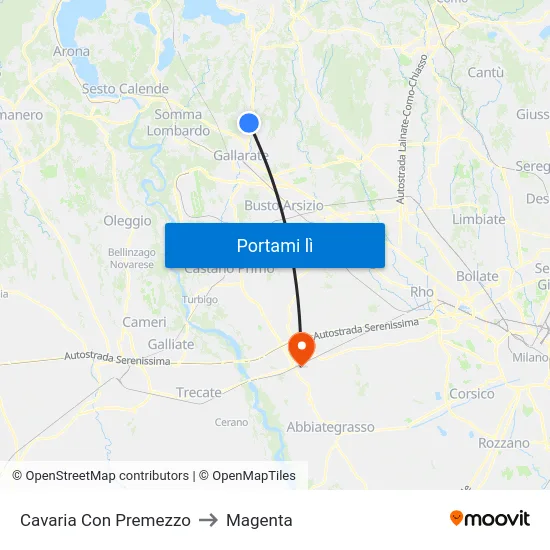 Cavaria Con Premezzo to Magenta map