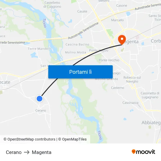 Cerano to Magenta map