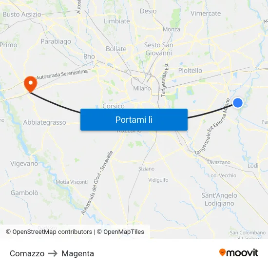 Comazzo to Magenta map